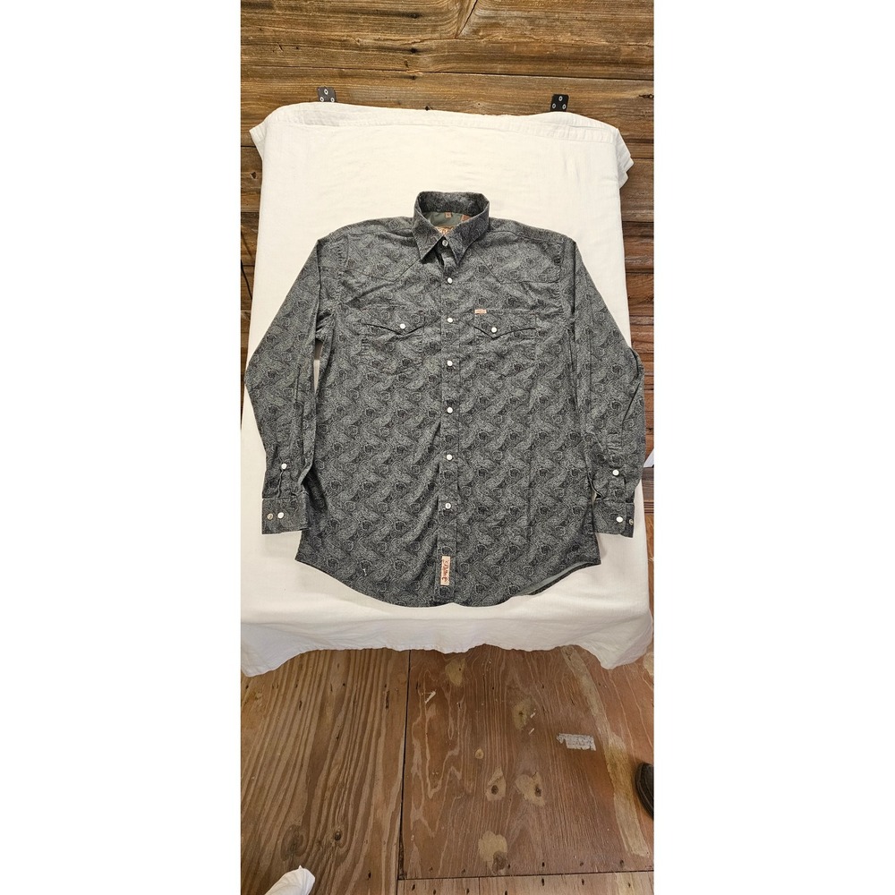 Rafter C Cowboy Collection Mens Grey Paisley ProFlex 45 Western Snap Shirt L